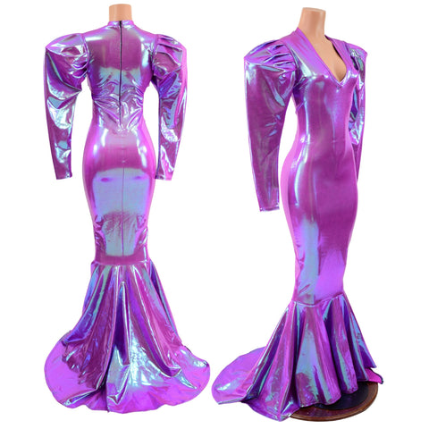 Plumeria Holographic Puddle Train Gown - Coquetry Clothing