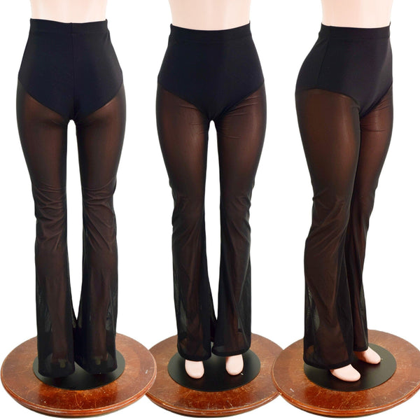 Black Zen Bootcut Leggings with Siren cut and Black Mesh Legs - 1