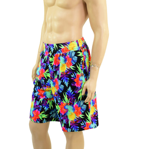 Ready to Ship Mens Basketball Shorts with Pockets in Sonic Bloom Large - Coquetry Clothing