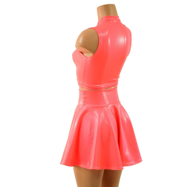 Ready to Ship Blazing Coral Keyhole Top and 15" Circle Cut Skirt Set XS - 3