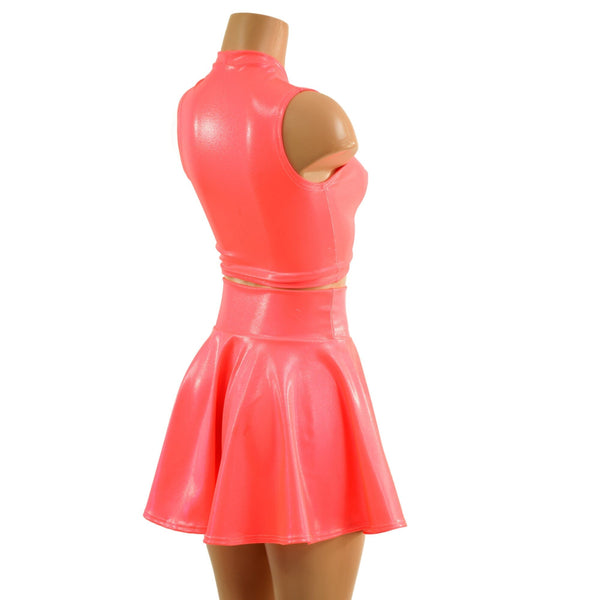 Ready to Ship Blazing Coral Keyhole Top and 15" Circle Cut Skirt Set XS - 4
