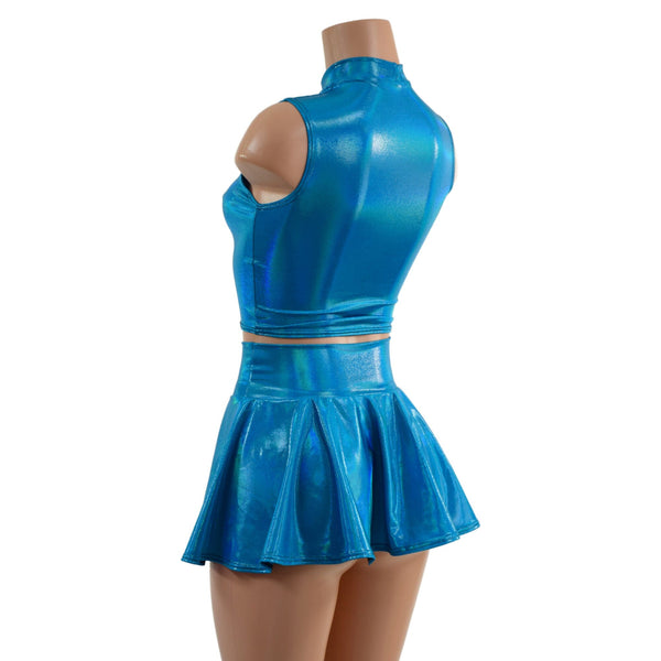 Peacock Blue Crop Top & Circle Cut Skirt Set - 5