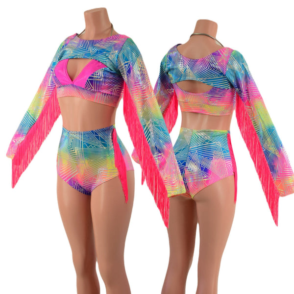 3PC Bolero Fringe Set with Siren Shorts and Starlette Bralette - 1