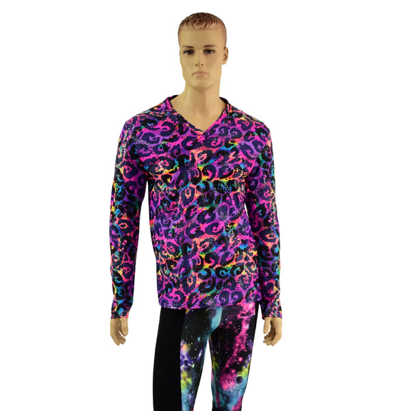 Mens Long Sleeve Rainbow Leopard Shirt - 1