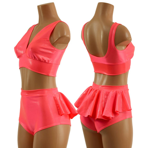 Blazing Coral Starlette Bralette and Ruffle Rump Siren Shorts Set - Coquetry Clothing