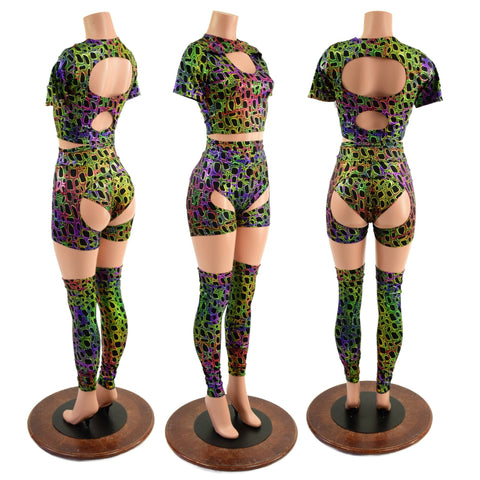 Ready to Ship Poisonous Print Nirvana Set with Thigh High Leg Warmers Small - Coquetry Clothing