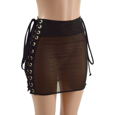Mesh Bodycon Skirt with Laceup Hips - Coquetry Clothing