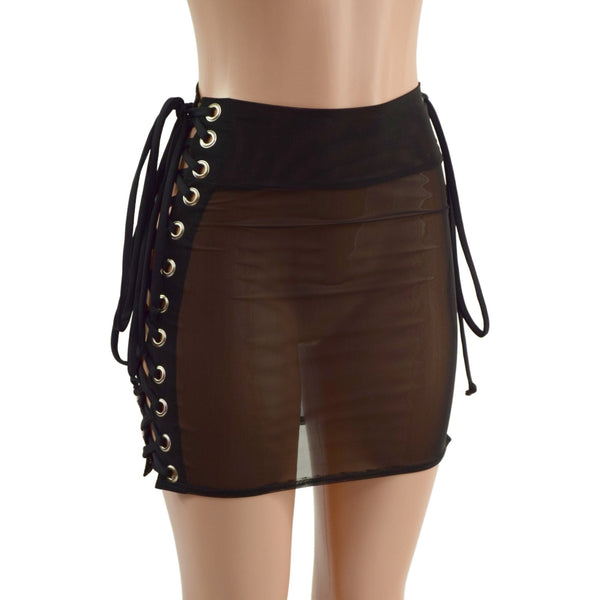 Mesh Bodycon Skirt with Laceup Hips - 1