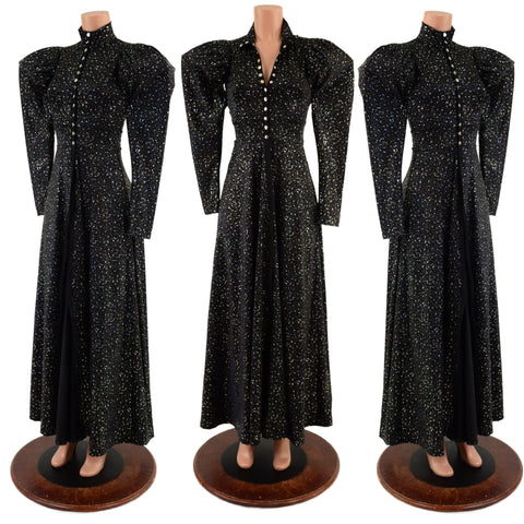 Open Fronted Full Length Gown with Victoria Sleeves and Breakaway Snaps - Coquetry Clothing