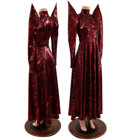 Primeval Red Mega Sharp Shoulder Gown - Coquetry Clothing