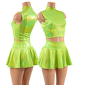 Neon Lime Holographic Crop Top & Circle Cut Skirt Set - 1