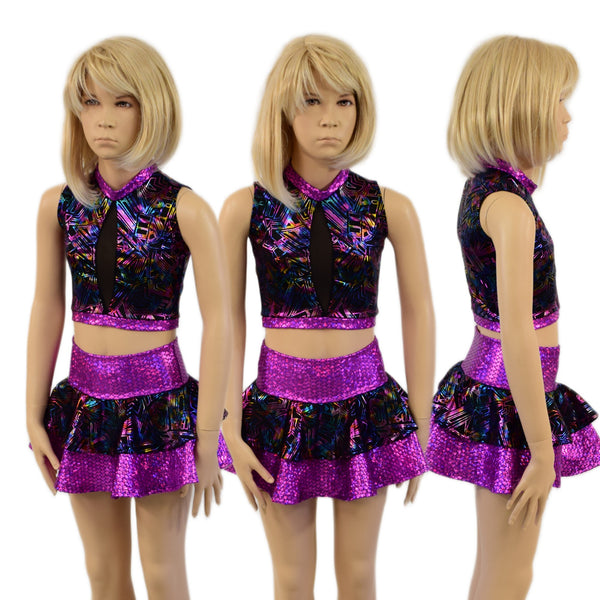 Kids 2PC Double Ruffle Skirt and Keyhole Top Set - 1