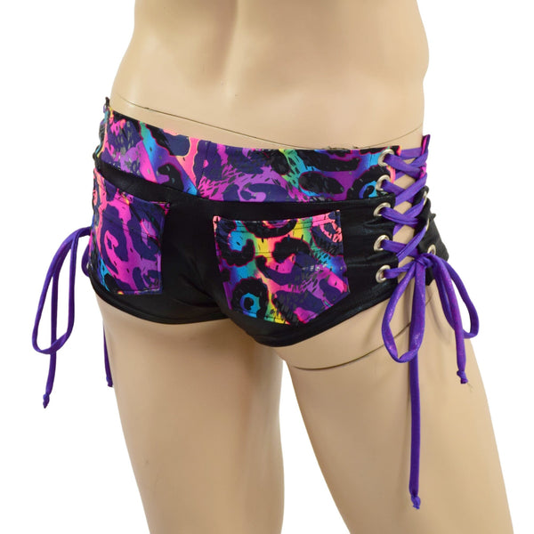 Mens Extra Cheeky Lowrise Laceup Aruba Shorts with Pockets - 1