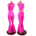 Neon Pink Bell Bottom Flares and Sleeveless Crop Top with Showtime Collar - 1