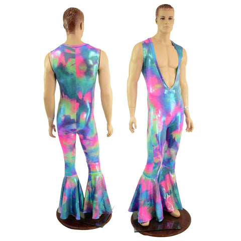 Mens Flava Rava Catsuit with Bell Bottoms and Deep Bro V - Coquetry Clothing
