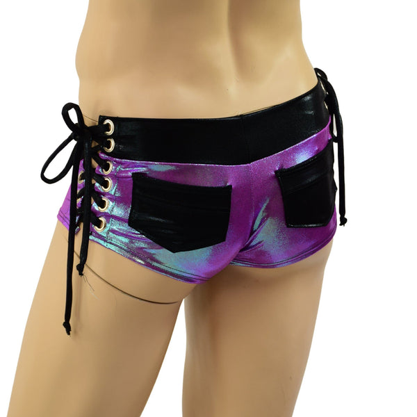 Mens Extra Cheeky Lowrise Laceup Aruba Shorts with Pockets - 3