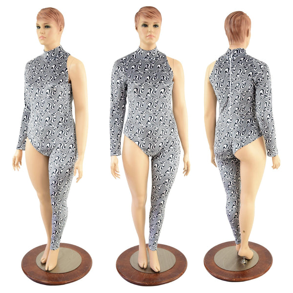 Asymmetrical Distortion Velvet Catsuit - 1