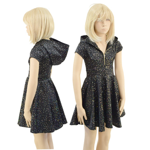 Girls Star Noir Skater Dress with Hood and Zipper - Coquetry Clothing