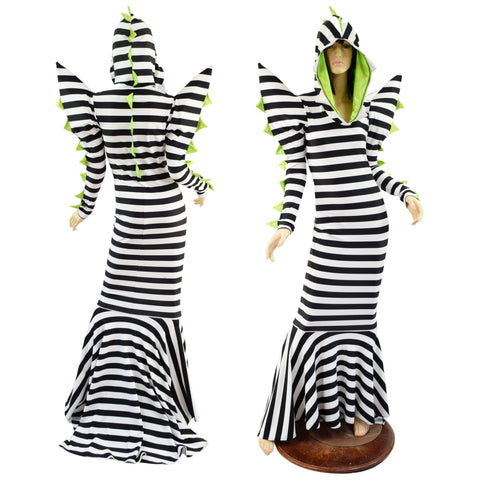Black and White Striped Sand Worm Gown with TEETH - Coquetry Clothing