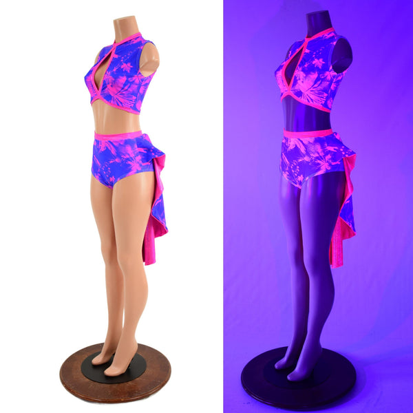 2PC Keyhole Top and Tuxedo Siren Shorts Set - 1