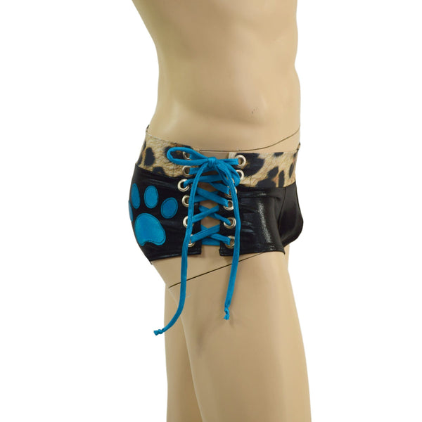 Mens Extra Cheeky Lowrise Laceup Aruba Shorts with Paw Print - 6