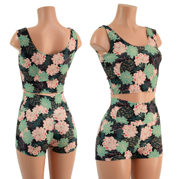 Succa For You Succulent Print High Waist Shorts OR Top READY to SHIP - 1