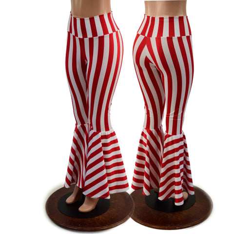 Red and White Striped High Waist Bell Bottom Flares - Coquetry Clothing
