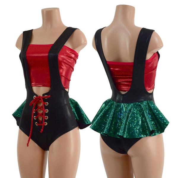 2PC Lace Up Suspender Romper with Ruffle Rump & Tube Top Set - 1