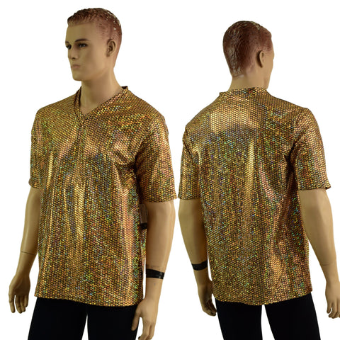 Mens Gold Fish Scale Tee Sleeve Shirt with V Neck - Coquetry Clothing