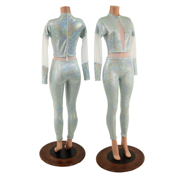 Frostbite Catsuit with White Mesh Waistband, Keyhole, and Sleeve Details - 1