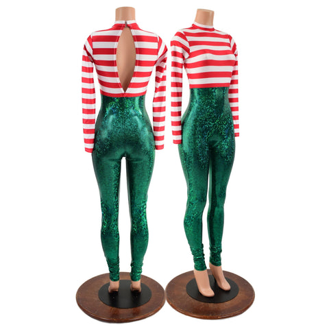 Christmas Elf Keyhole Back Catsuit - Coquetry Clothing