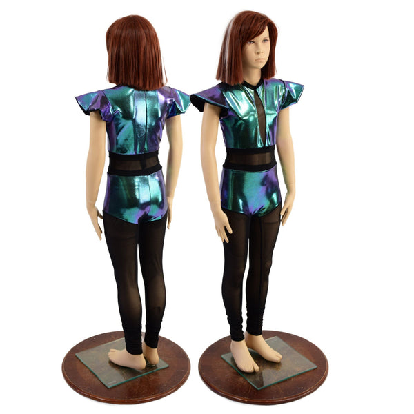 Girls Scarab Catsuit with Mesh Legs, and Inset Mesh Keyhole - 1