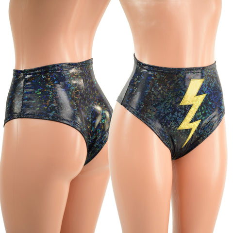 Black Kaleidoscope Brazilian Siren Shorts with Gold Bolt Applique - Coquetry Clothing