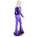 Purple Velvet Catsuit with Plunging V Neckline and Solar Flares - 4