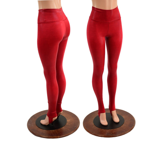 Coagulant Red High Waist Leggings with Stirrups - Coquetry Clothing