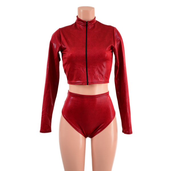 Coagulant Zippered Crop Top and Brazilian Siren Shorts Set - 6
