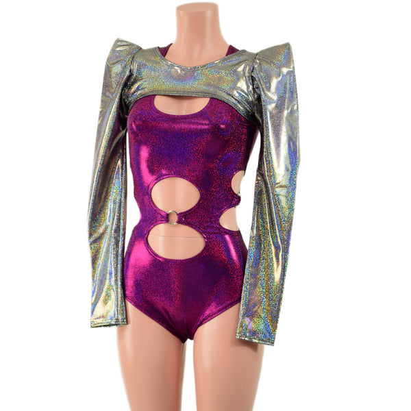 Silver Holographic Sharp Shoulder Bolero with Long Sleeves (Romper sold separately) - 4