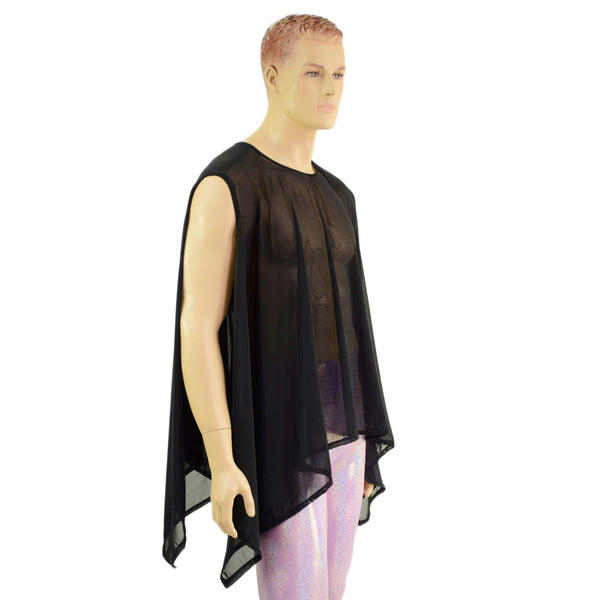 Unisex Mens Sheer Mesh Sleeveless Sharkbite Poncho - 7