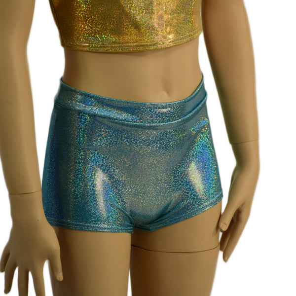 Childrens High Waist Brief Cut Shorts in Seafoam - 1