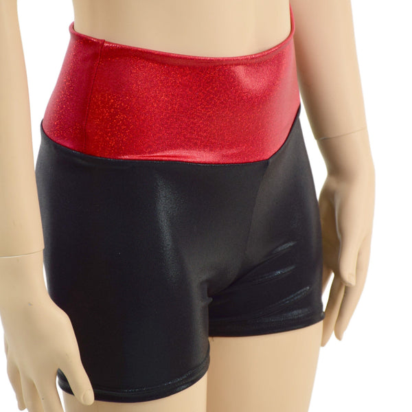 Childrens Black Mystique High Waist Shorts with Red Sparkly Jewel Waistband - 1
