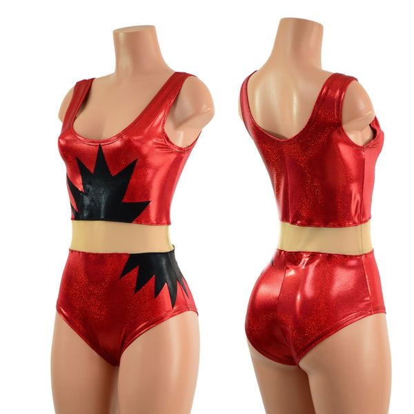 One Piece Romper with Mesh Waistband and Black Mystique Details - 1