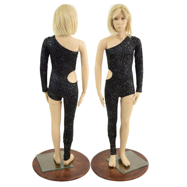 Girls Asymmetrical Star Noir Catsuit with Cutout - 1