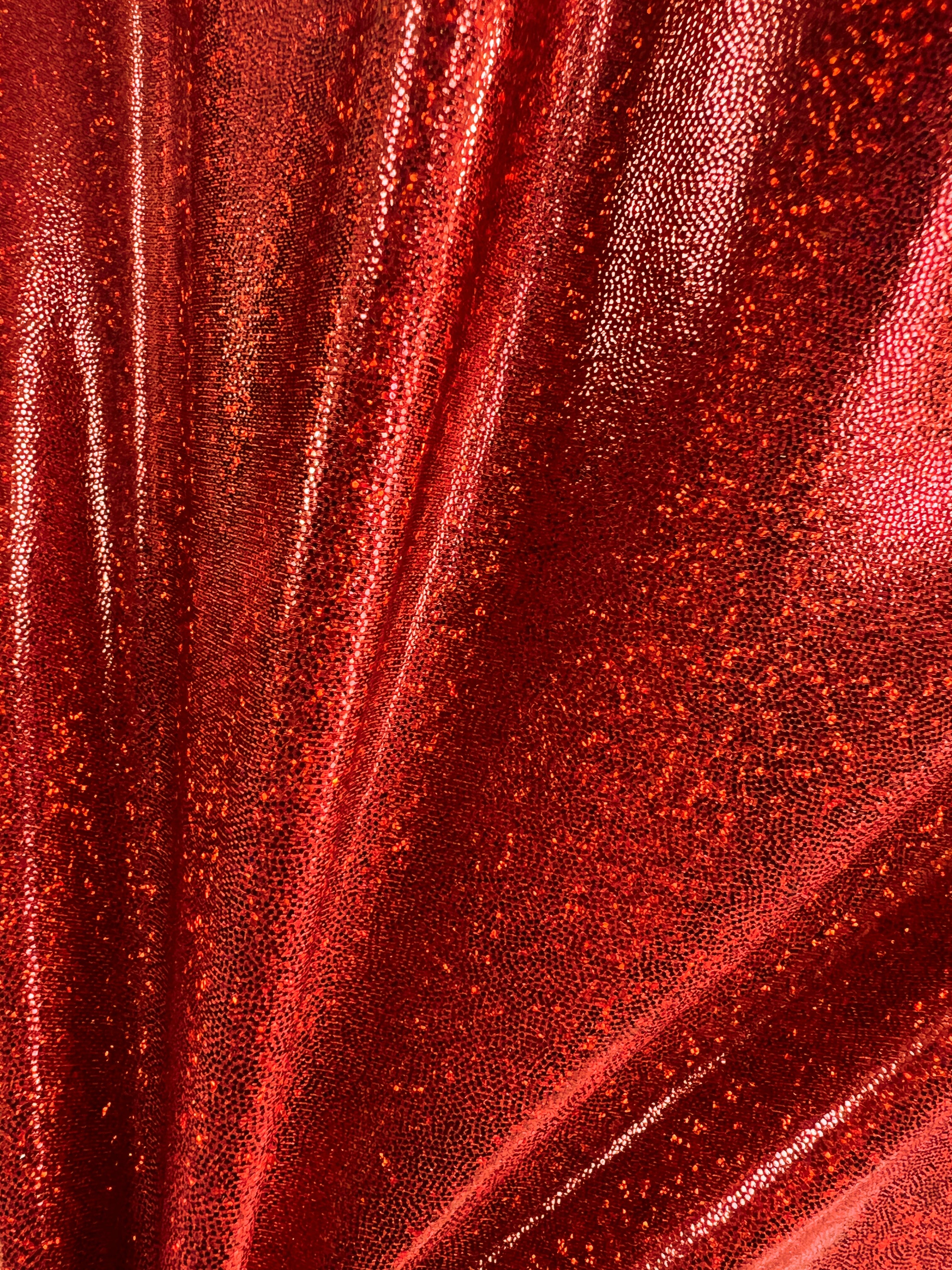 Red Black Holographic Shimmer Glitter Spandex Fabric