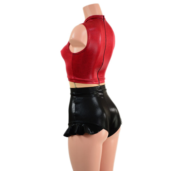 Black Mystique, Coagulant Red and Nude Mesh Romper with Inset Keyhole Neckline - 6