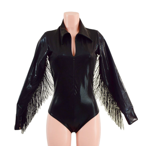 Rodeo Collar Romper with Fringe and Siren Cut Leg - 1