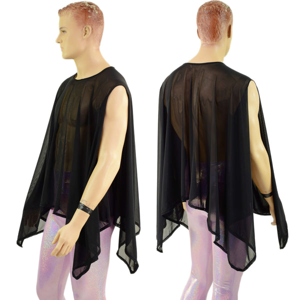 Unisex Mens Sheer Mesh Sleeveless Sharkbite Poncho - 3