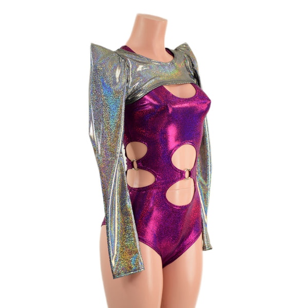Silver Holographic Sharp Shoulder Bolero with Long Sleeves (Romper sold separately) - 2