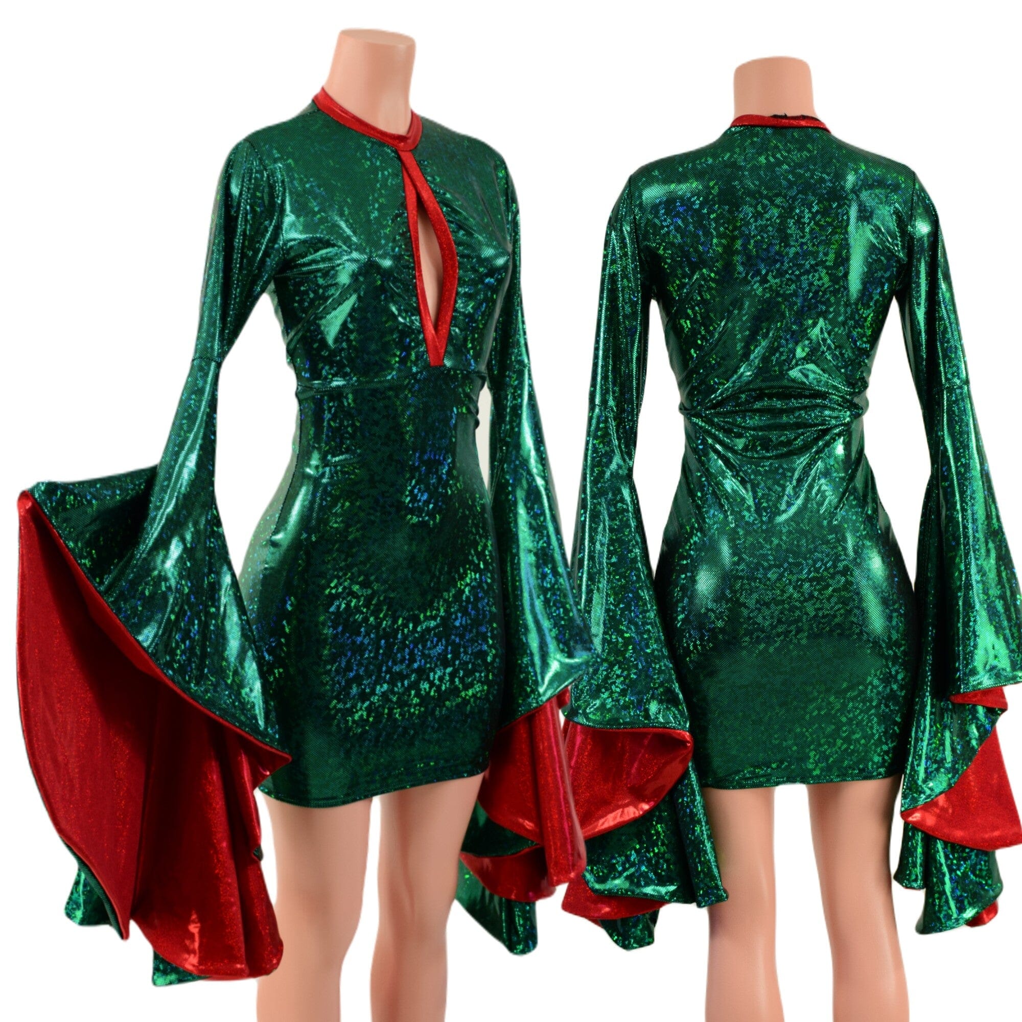 Green Kaleidoscope Bodycon Dress with Keyhole and Mini Sorceress Sleeves - Coquetry Clothing S