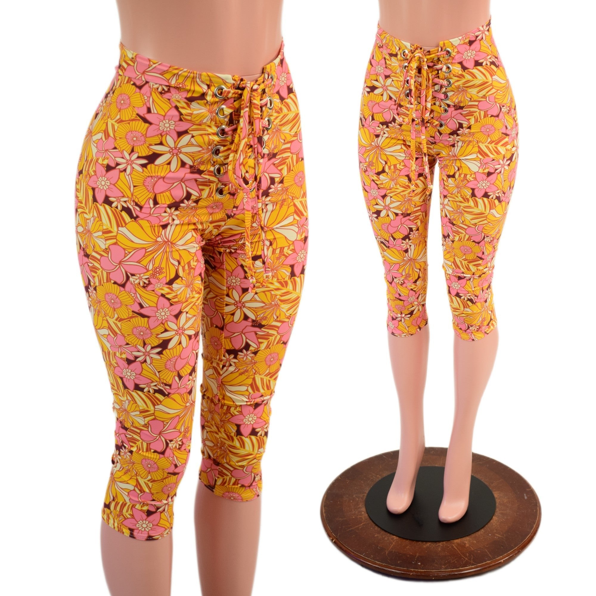 Front Laceup Capri Leggings in What The Floral - Coquetry Clothing