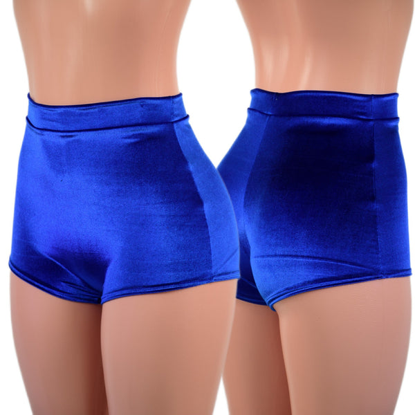 High Waist Pinup Shorts with Boy Cut Leg in Sapphire Velvet - 1